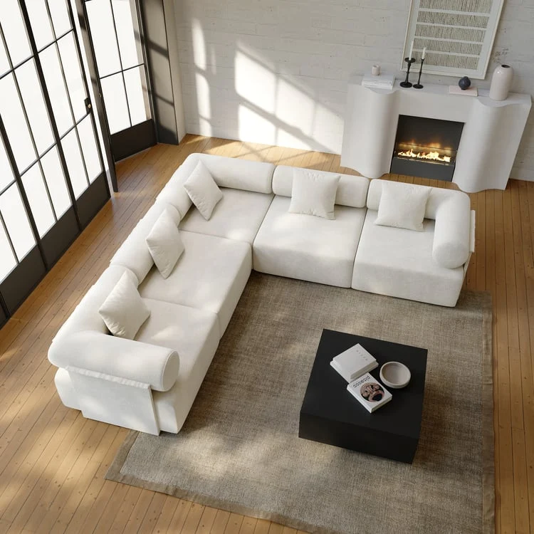 Avalon 5-Piece Modular white velvet L-Shaped sectional sofa