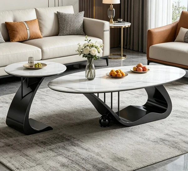Luxury Modern High-End Coffee Table With Marble Top Set of 2