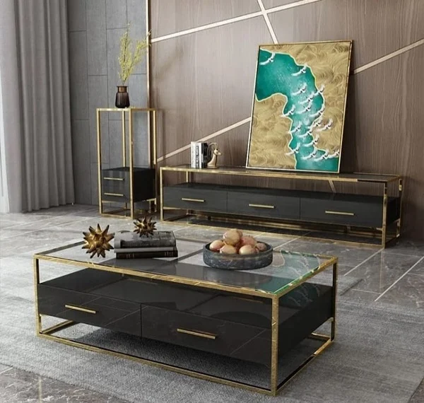 Luxury TV Stand & Coffee Table Combo only-White & Gold
