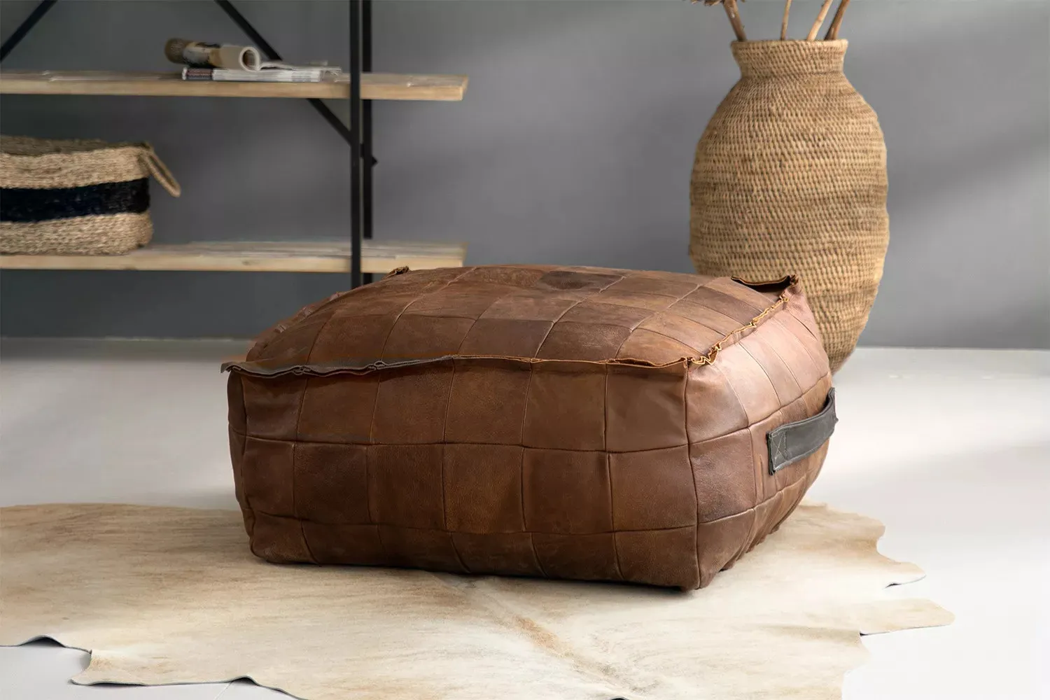 Makira Square Leather Ottoman - Small