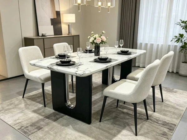 Modern Marble-Top Dining Table & 6-Chair Dining Set